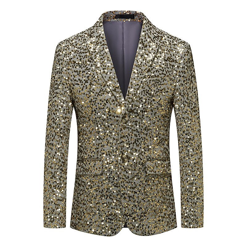 Men's Blazer Jacket Blazer Fashion Party Retro Solid Colored Silver Gold Standard Fit Single Breasted One-button