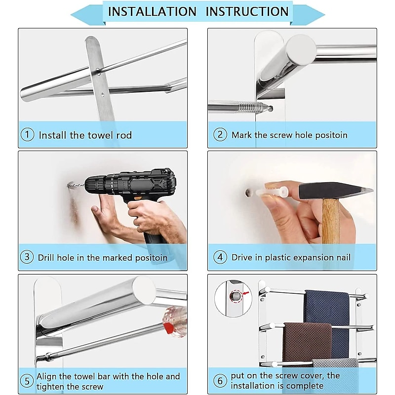 3-Tiers Towel Rack Stainless Steel Bath Towel Bar  Towel Rail Wall Mount Mirror Polished Silvery 60/70cm2