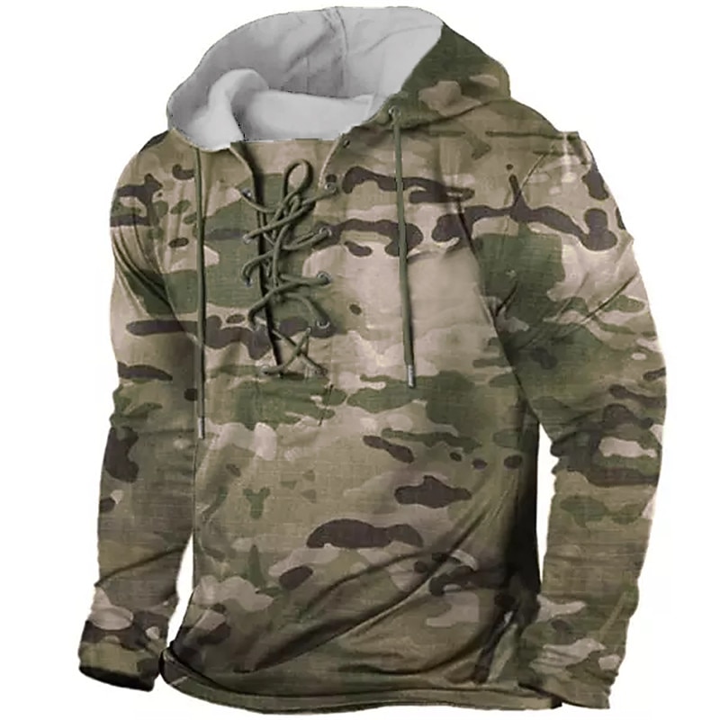 Men's Camouflage Graphic Prints Hoodie Hoodies Sweatshirt Streetwear Designer Long Sleeve Hooded Sports & Outdoor Daily Sports Army Green Red Lace up Print Spring &  Fall Designer