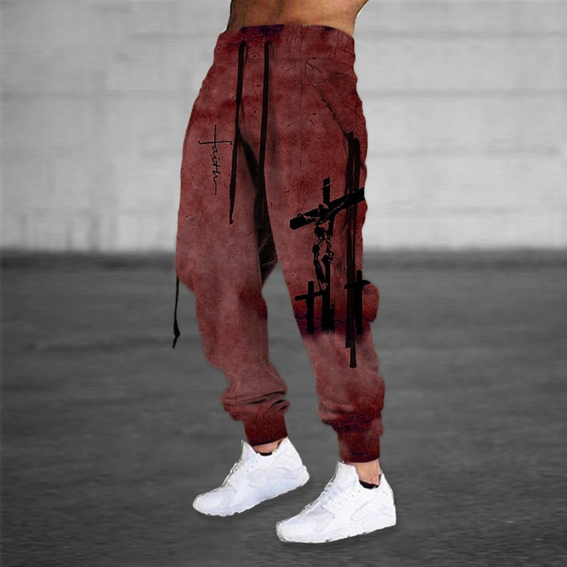 Men's Sweatpants Joggers Trousers Drawstring Elastic Waist Ribbon Graphic Prints Comfort Breathable Sports Outdoor Casual Daily Cotton Blend Terry Streetwear Designer Red Purple Micro-elastic3