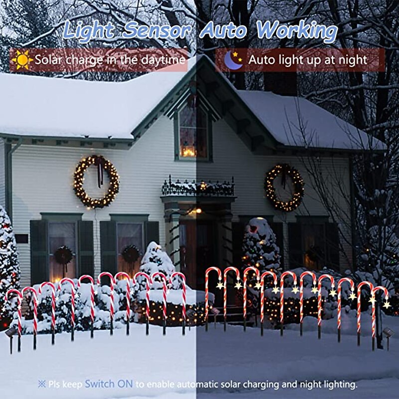Solar Christmas Peppermint Candy Cane Light Outdoor Waterproof Christmas Day Light LED Home Garden Passage Courtyard Lawn Decorations3