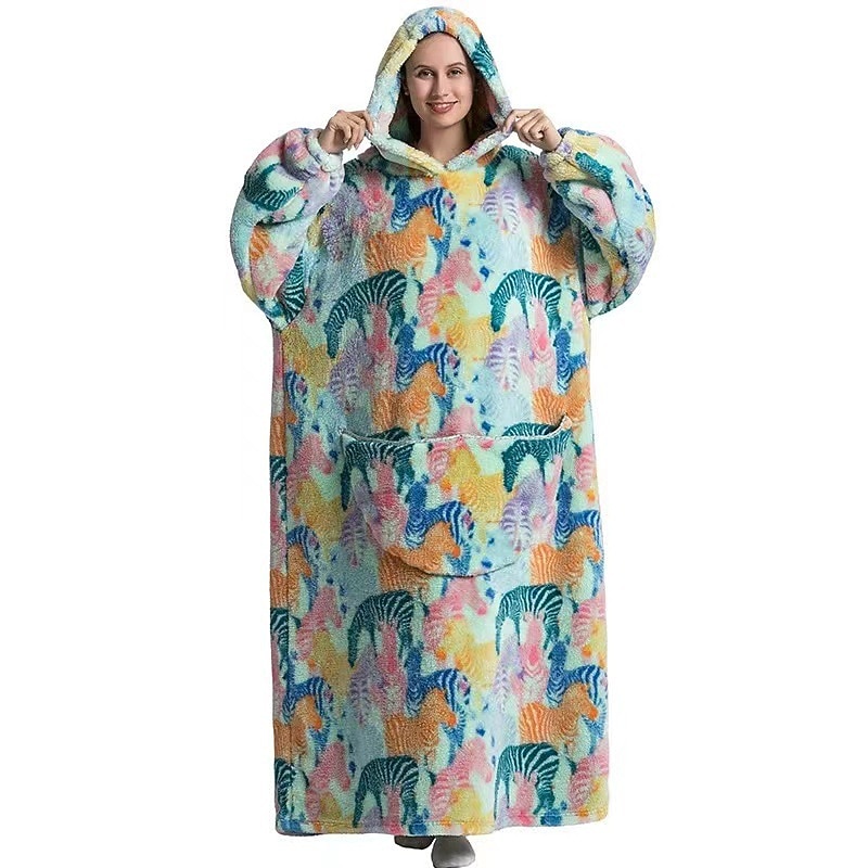 Adults' Character Oversized Hoodie Blanket Wearable Blanket With Pocket Bear Dinosaur Dog Onesie Pajamas Kigurumi Pajamas For Men and Women Carnival Masquerade Cartoon2