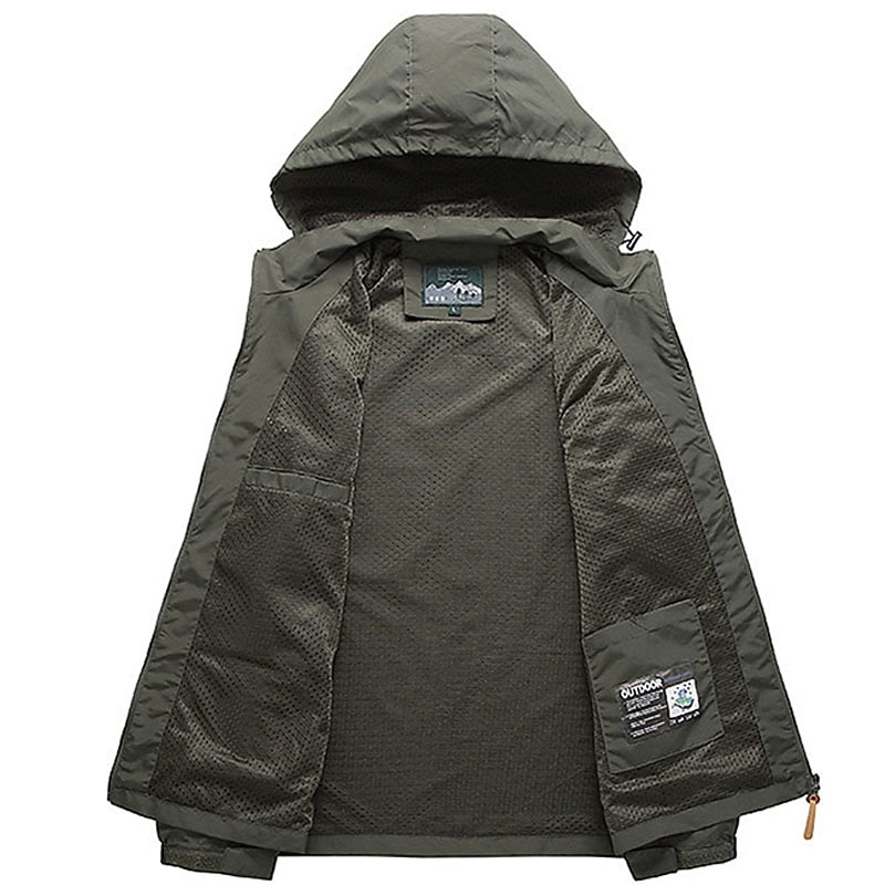 Men's Outdoor Jacket Shell Jacket Windcheater Jacket Vacation Sport Windbreaker Outdoor Embroidered Zipper Spring Fall Solid Color Gymnatics Comfort Hooded Black Khaki Army Green Dark Blue Grey Jacket3