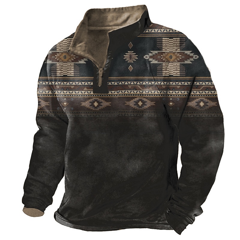 Men's Tribal Graphic Prints Zip Up Sweatshirt Pullover Quarter Zip Sweatshirt Long Sleeve Sweatshirt Half Zip Designer Basic Casual 3D Print Daily Sports Zipper Print Spring &  Fall