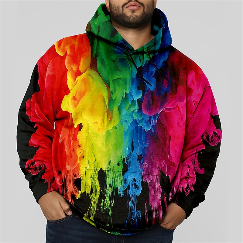 Men's Plus Size Pullover Hoodie Sweatshirt Big and Tall Geometric Hooded Pocket Long Sleeve Spring &  Fall Fashion Streetwear Basic Comfortable Work Daily Wear Tops