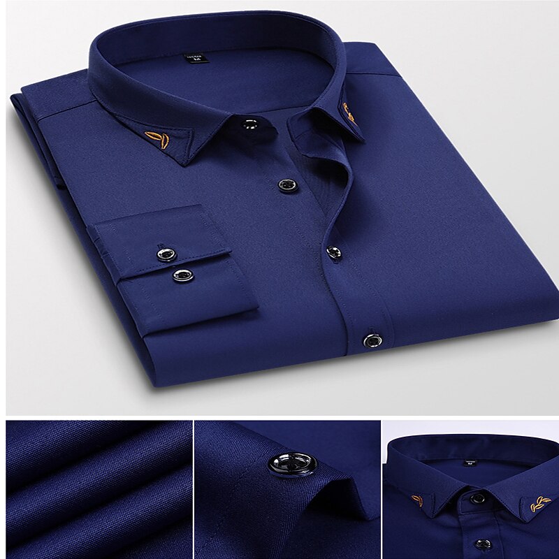 Men's Dress Shirt Non Iron Shirt Collared Shirt Button Up Shirt Plain Wedding Work Light Pink Black White Red Long Sleeve Standing Collar Spring &  Fall Clothing Apparel Button-Down3