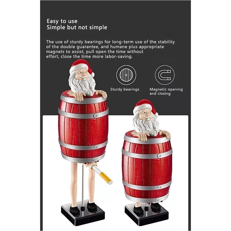 Christmas Funny Santa Claus Cigarette Holder, Creative Spoof Cigarette Box, Santa Claus in The Wooden Barrel Cigarette Box Figurines Statue Christmas Gifts for Man3