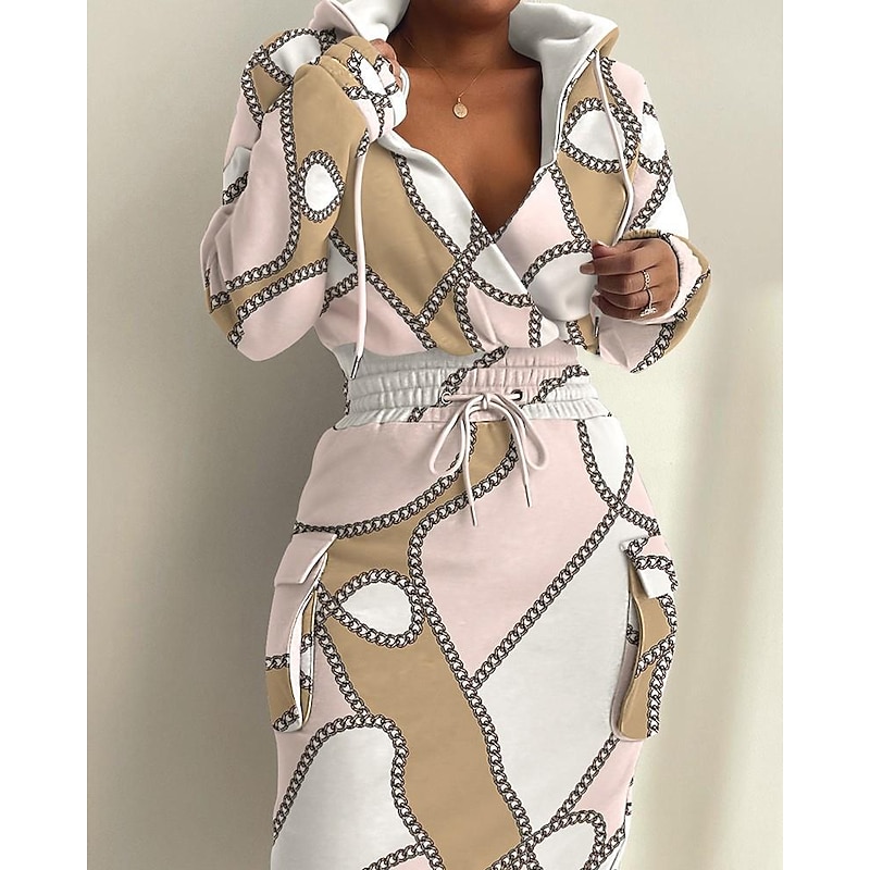 Women's Midi Dress Hoodie Dress Casual Dress Sheath Dress Fashion Modern Casual Daily Weekend Fall Dress Regular Fit Graphic Print Long Sleeve Deep V White Pink Blue Green Fall Winter Autumn 6