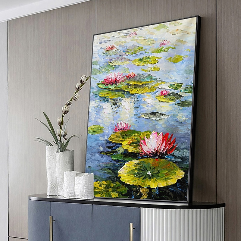 Mintura Handmade Water Lily Oil Paintings On Canvas Wall Art Decoration Modern Abstract Picture For Home Decor Rolled Frameless Unstretched Painting3