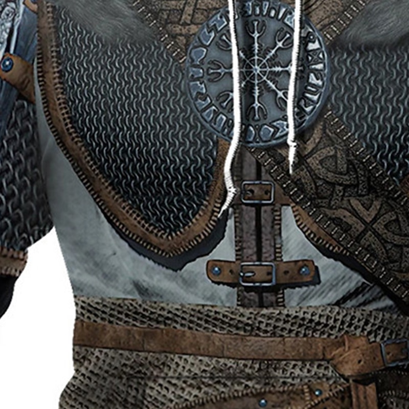 Men's Graphic Armor Viking Hoodie Hoodies Sweatshirt Sportswear Casual Long Sleeve Hooded Casual Daily Holiday 1 2 Lace up Spring &  Fall Designer3
