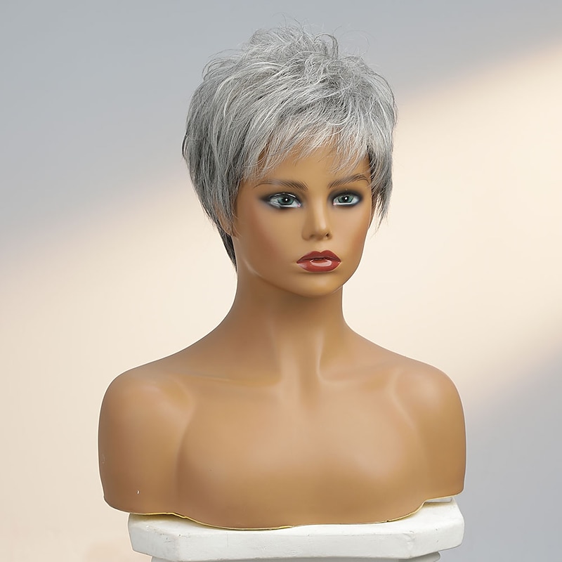 Human Hair Wig Short Straight With Bangs Dark Gray Soft Women Easy dressing Capless Brazilian Hair Women's Grey 8 inch Party / Evening Daily Daily Wear4