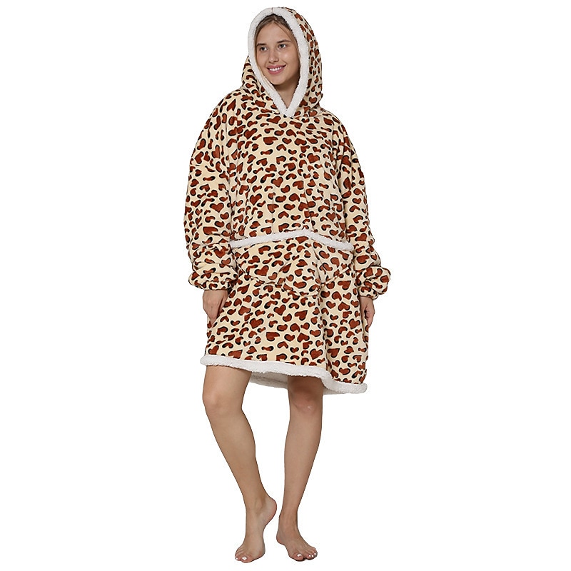 Adults' Character Oversized Hoodie Blanket Wearable Blanket With Pocket Milk Cow Leopard Onesie Pajamas Kigurumi Pajamas For Men and Women Carnival Masquerade Cartoon2