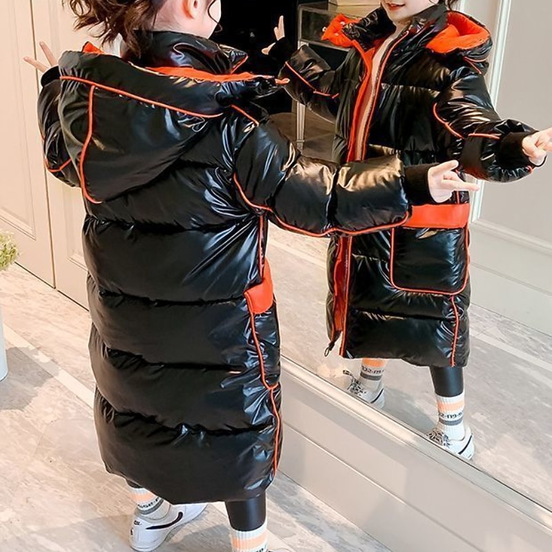 Kids Girls' Down Coat Puffer Jacket Solid Color Fashion Outdoor Cotton Coat Outerwear 4-13 Years Fall Champagne4