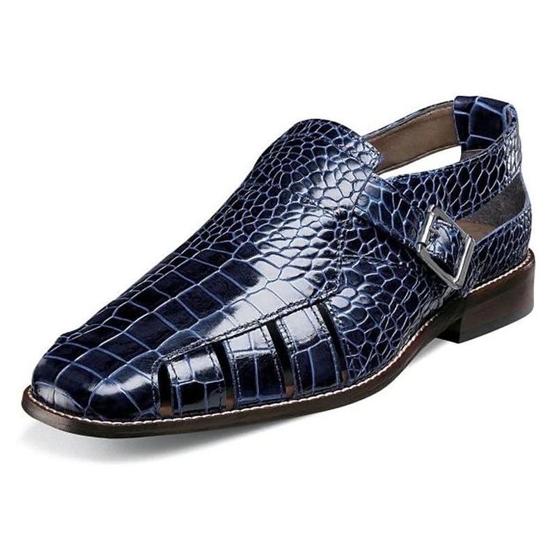Men's Leather Sandals Closed Toe Sandals Crocodile Print Fisherman Sandals Walking Casual British Wedding Office & Career Buckle Shoes Black Yellow Blue Summer Spring3