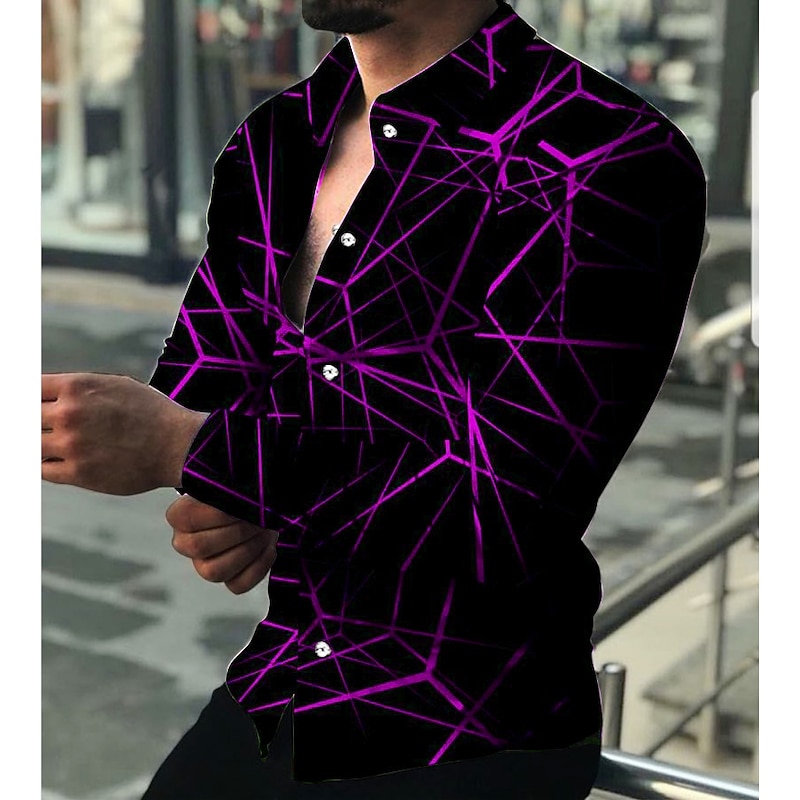 Men's Shirt Dress Shirt Geometric Pattern Outdoor Casual Red Blue Purple Green Long Sleeve Turndown Summer Spring Clothing Apparel Print4