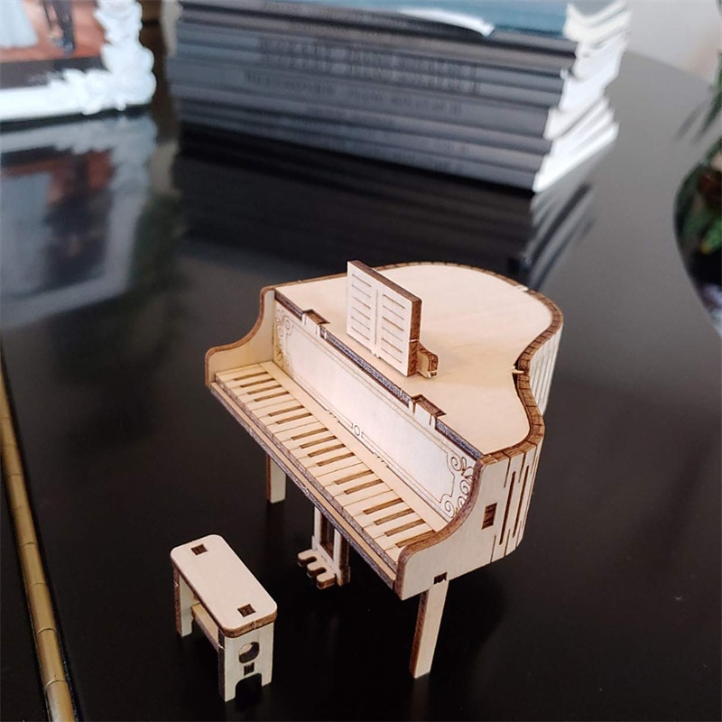 3D Puzzles for Adults Kids DIY Music Box - Piano Hand Crank Engraved Musical Box Wooden Building DIY Kits for Adults Desk Display Gift for Boys/Girls (Piano)3
