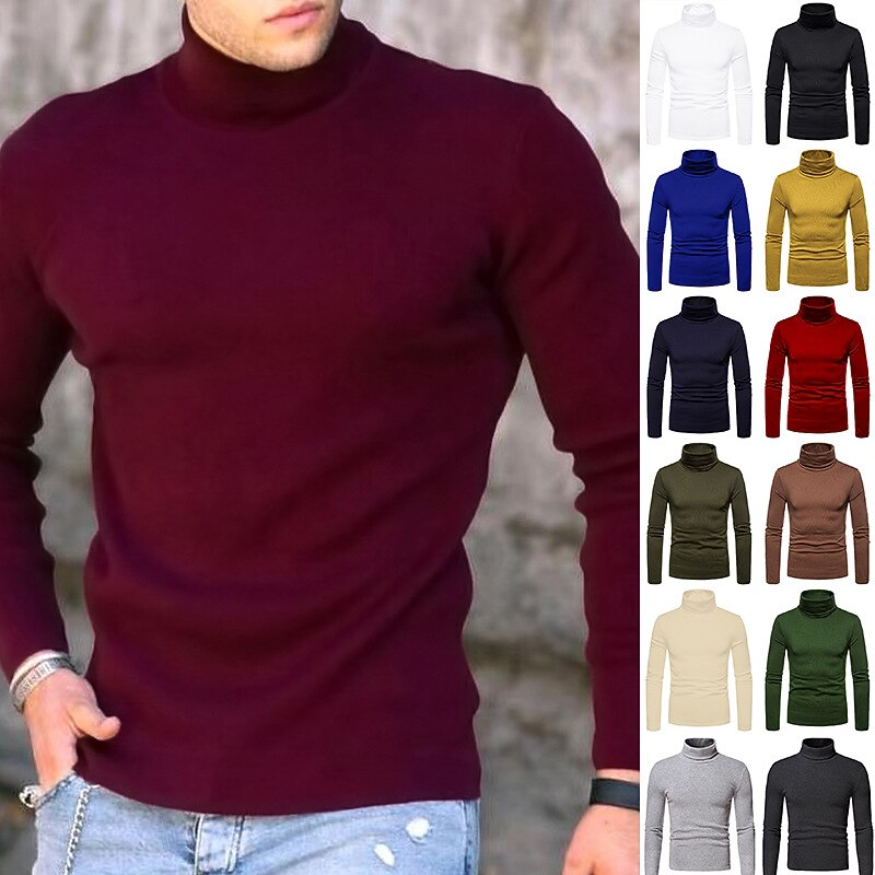 Men's Turtleneck shirt Long Sleeve Shirt Long Sleeve Turtleneck Fall & Winter Plain Keep Warm Modern Contemporary Knitted Work Daily Wear Going out Black White Yellow Top Tee for Men