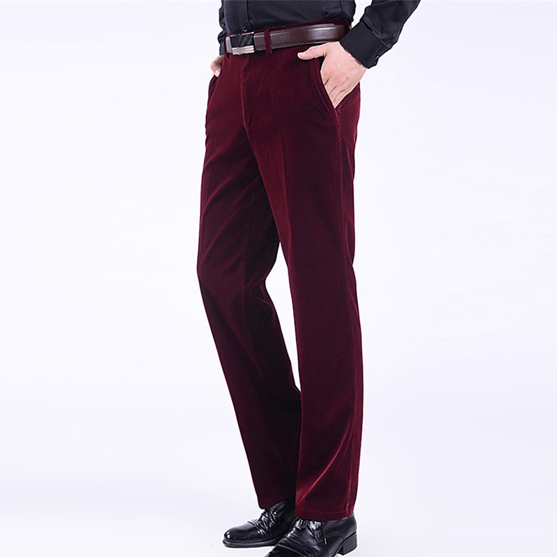 Men's Corduroy Pants Winter Pants Trousers Casual Pants Pocket Straight Leg Solid Colored Comfort Warm Daily Going out Fashion Streetwear Black Wine High Waist Micro-elastic4