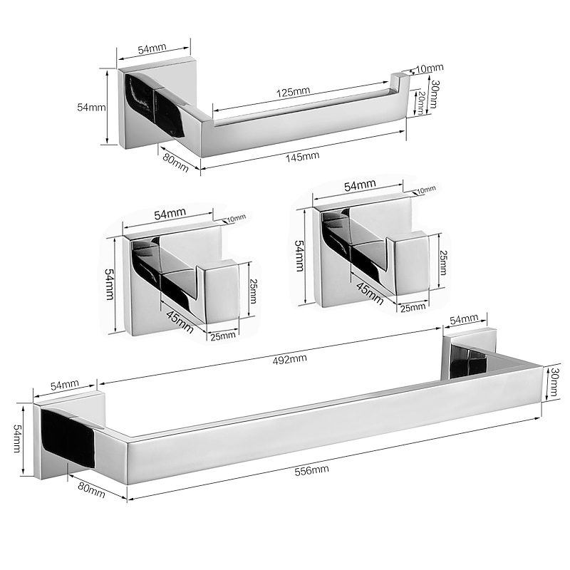 Bathroom Hardware Set 4 Pieces, SUS304 Stainless Steel Remodeled Wall Mounted Bathroom Accessories, Include 2 Robe Hook,1 Towel Bar,1 Toilet Paper Holder3