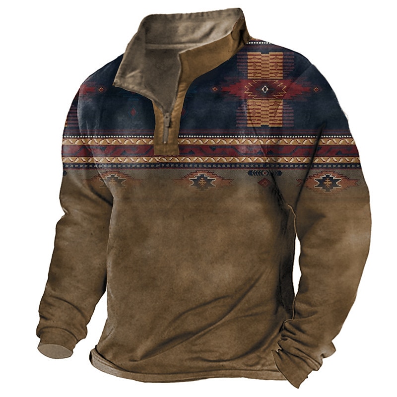 Men's Tribal Graphic Prints Zip Up Sweatshirt Pullover Quarter Zip Sweatshirt Long Sleeve Sweatshirt Half Zip Designer Basic Casual 3D Print Daily Sports Zipper Print Spring & Fall3