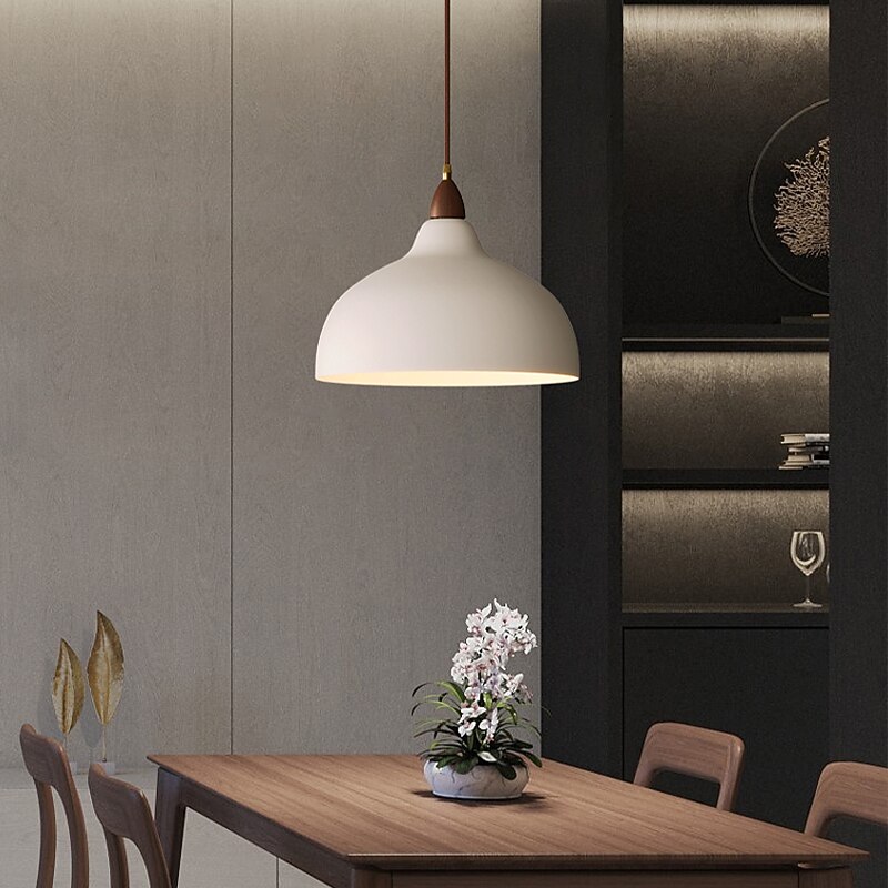 LED Pendant Light Black/White 13.7" Mini Rubber Wood Hanging Lamp Matte Black Metal Shade Modern Pendant Light Fixtures for Farmhouse, Dining Living Room, Bar, Hallway3
