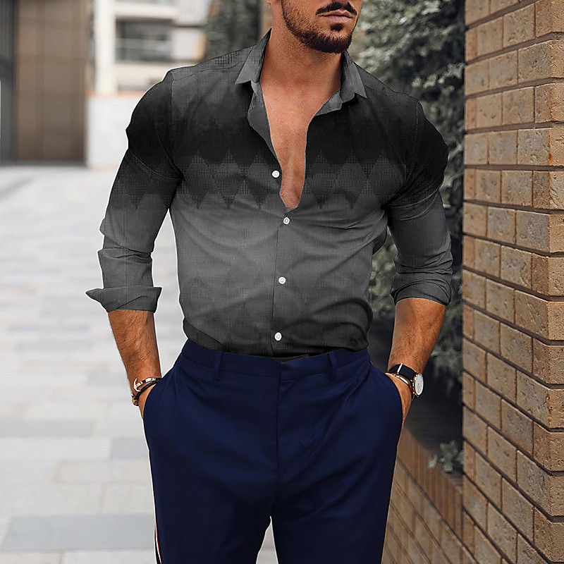 Men's Gradient Geometric Pattern Shirt Button Up Shirt Long Sleeve Fashion Designer Casual Outdoor Casual Holiday Summer Spring Turndown Print Button-Down Blue Purple Rainbow Dark Gray3