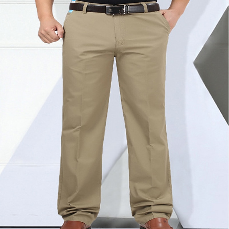 Men's Dress Pants Trousers Casual Pants Pocket Straight Leg Plain Comfort Breathable Full Length Wedding Casual Daily 100% Cotton Stylish Chic & Modern ArmyGreen Black High Waist Inelastic2