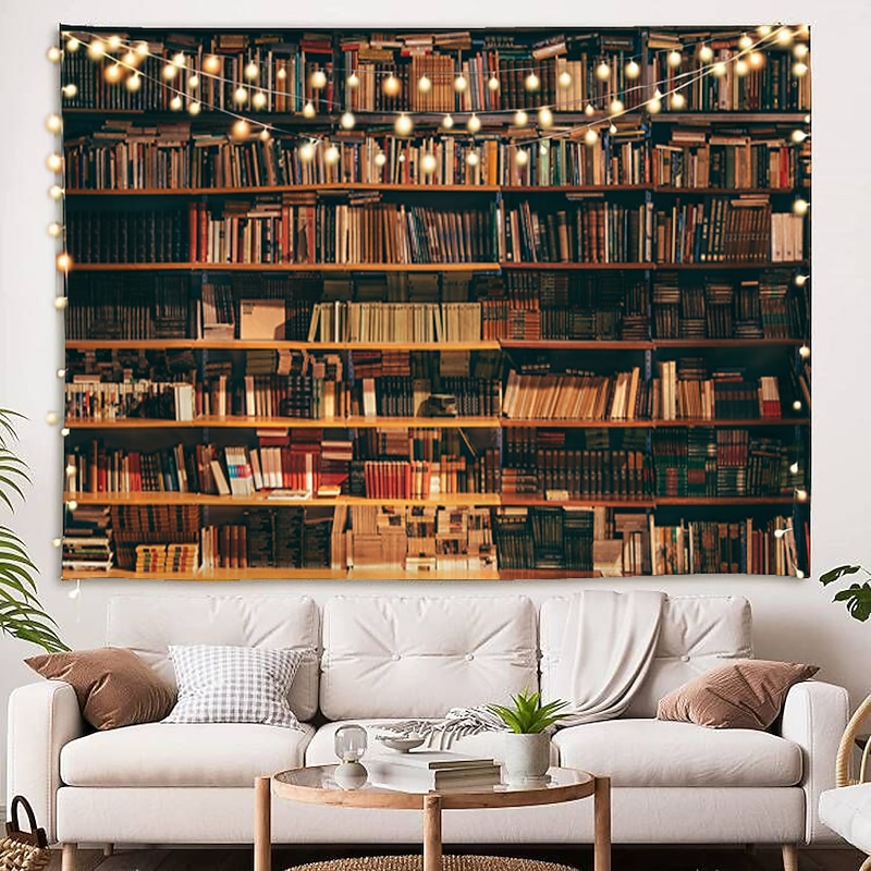 Wall Tapestry Art Decor Blanket Curtain Picnic Tablecloth Hanging Home Bedroom Living Room Dorm Decoration Vintage Library Bookshelf
