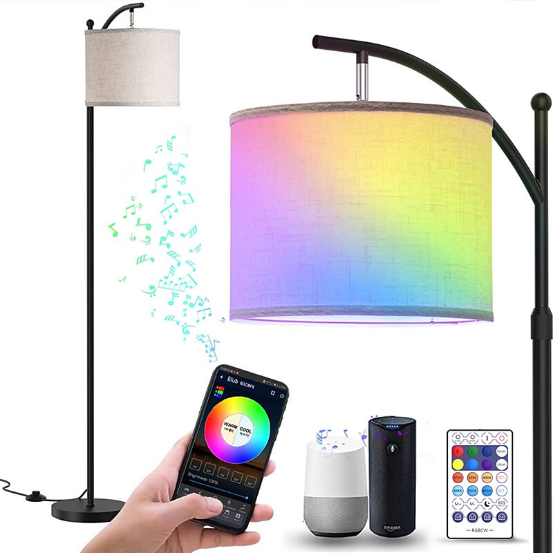Floor Lamp Multi Functional Living Room Optional Intelligent WIFI RGBCW Bulb and Adjustable Lever 60-71 inch High Gray Linen Lamp Bedroom Sun Shade Vertical Lamp