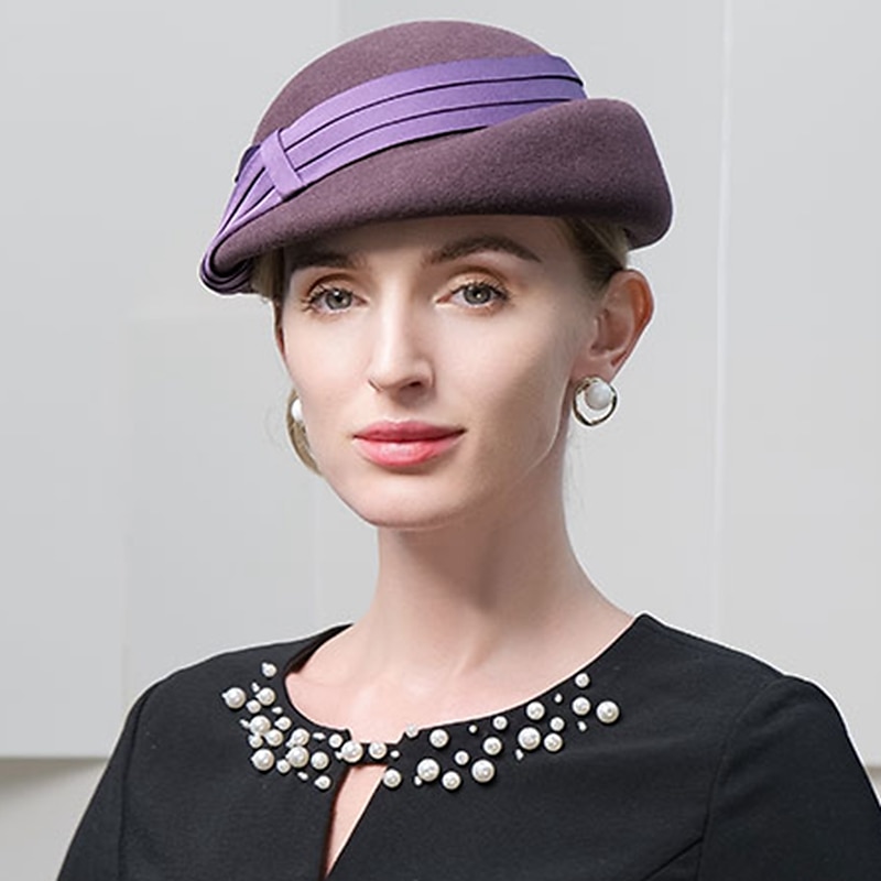 Women's Wedding Hats Elegant Wool Bucket Hats with Satin Bowknot Fedora Vintage for Tea Party Ladies Day Headpiece Headwear4