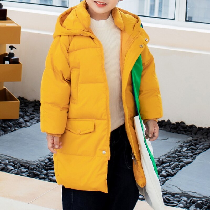 Kids Boys Down Coat Outerwear Solid Color Long Sleeve Zipper Coat Outdoor Cool Daily Black Blue Yellow Winter Fall