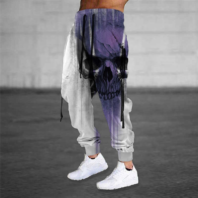 Men's Sweatpants Joggers Trousers Drawstring Side Pockets Elastic Waist Skull Graphic Prints Comfort Breathable Sports Outdoor Casual Daily Cotton Blend Terry Streetwear Designer Blue Purple3