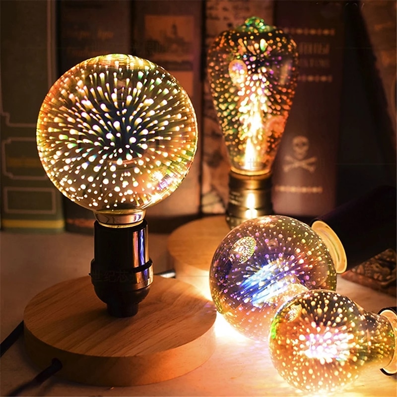 Christmas 3D Firework Light Bulbs Decorations LED Bulb E27 5W 85-265V Vintage Retro Edison Light Bulb Star Fireworks Lamp Holiday Night Light Novelty Christmas