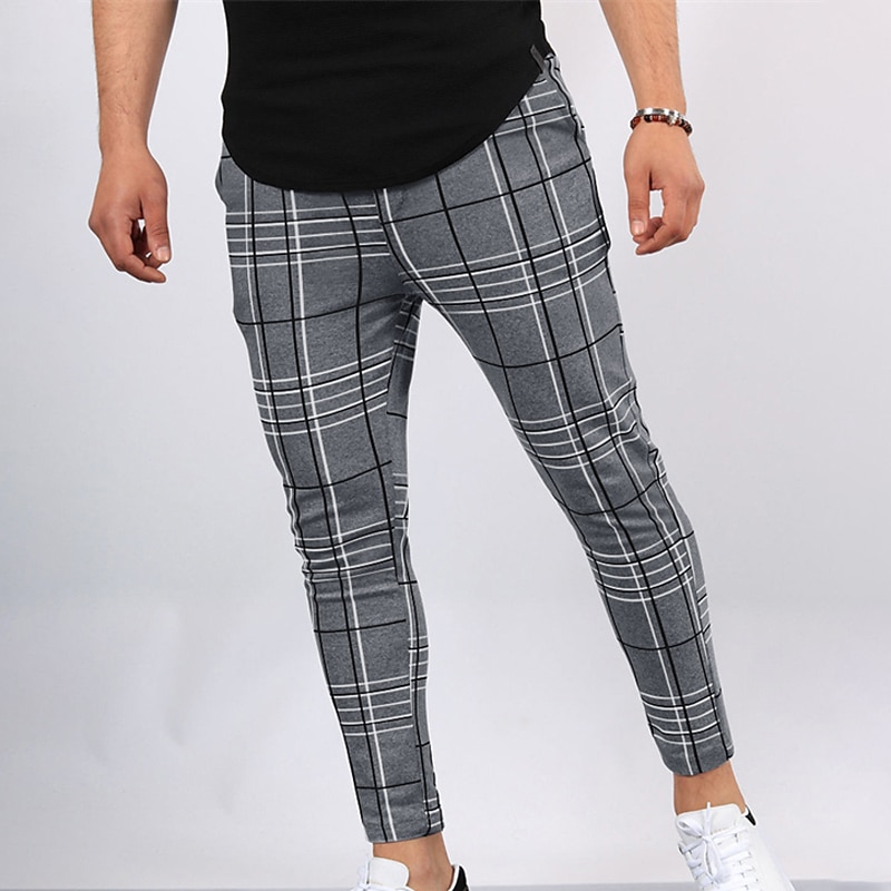 Men's Trousers Chinos Jogger Pants Pocket Grid / Plaid Breathable Soft Casual Daily Fashion Streetwear Black White Micro-elastic3