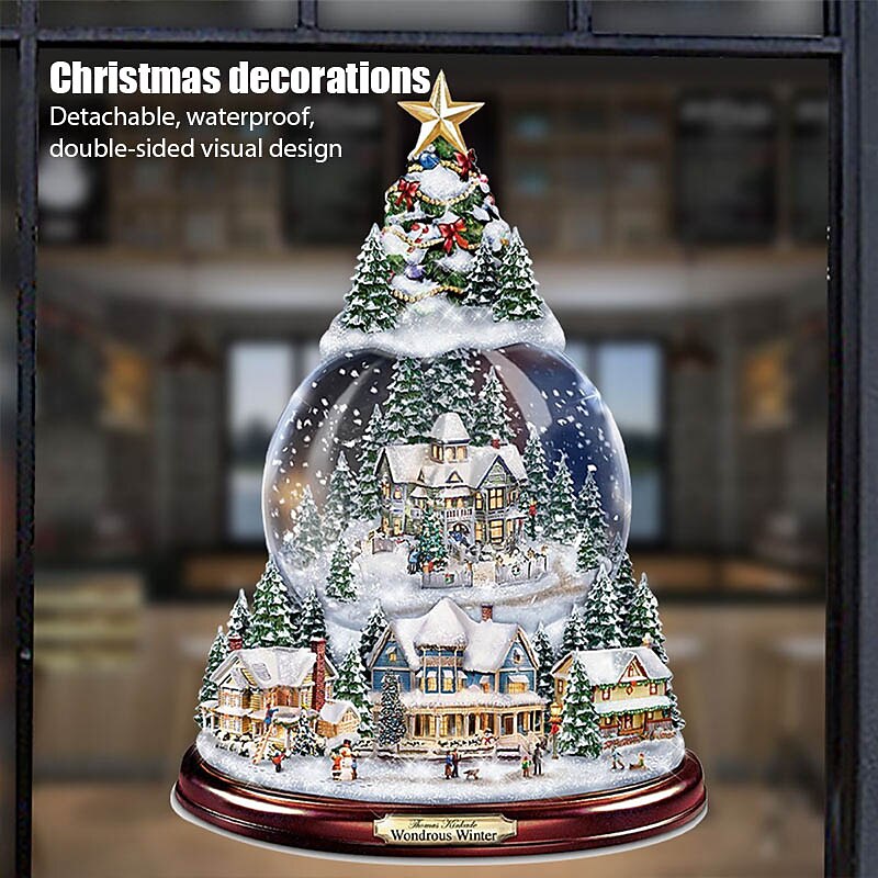 Christmas Window Stickers Tree Winter Garland Window Stickers Home Decoration Crystal Tree Santa Claus Snowman Rotating Sculpture Decorations Removable Paste2