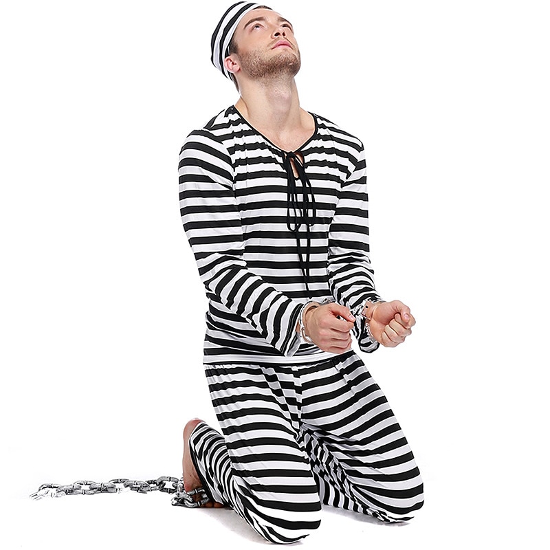 Prisoner Halloween Cosplay Costume Outfits Fancy Costume Cosplay Adults' Men's Halloween Carnival Easy Halloween Costumes Dress Up