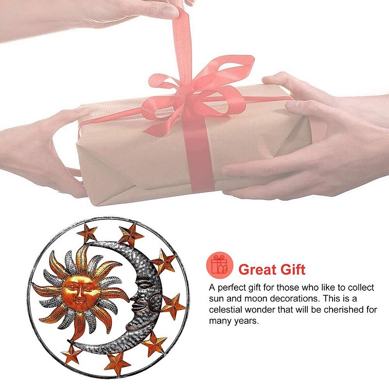Metal Sun Moon Star Wall Plaque Decorative Figurine Indoor Outdoor Garden Wall Art Decor Home Decoration Accessories3