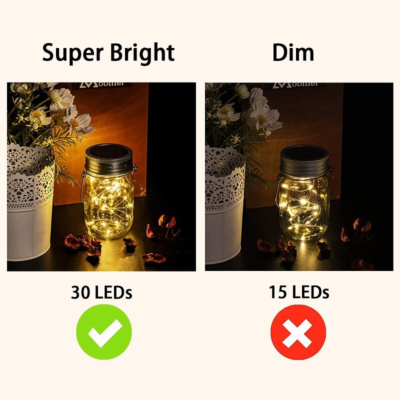 2pcs Solar Mason Jar Lights 30 LED Fairy Lights Outdoor Waterproof Firefly Lantern Garden Lawn Lights Christmas Wedding Party Holiday Garden Decoration4