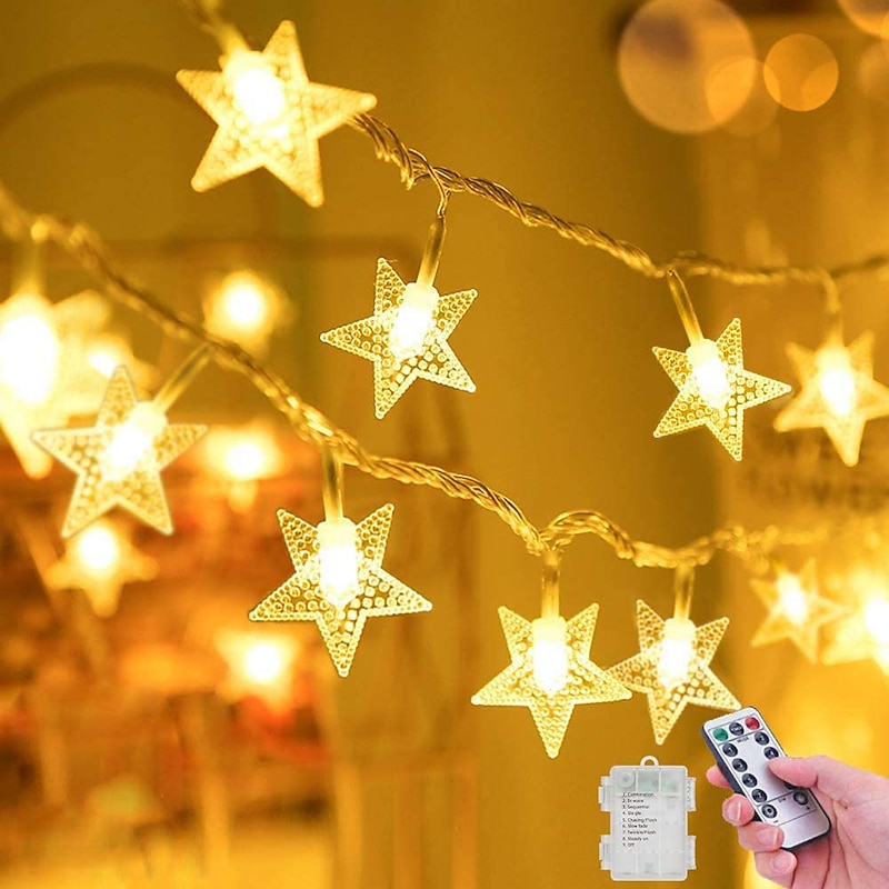 Christmas Star Fairy String Lights Battery Operated 10m 80LED with Remote Control for Indoor Outdoor Home Party Garden Patio Wedding Christmas Tree Hanging Lights Xmas Decoration Lights