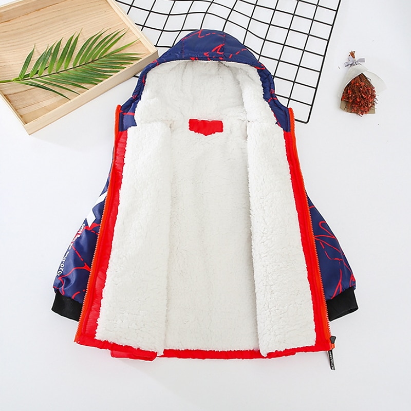 Kids Boys' Down Coat Outerwear Letter Long Sleeve Coat Outdoor Cotton Cool Daily Red Blue Green Fall Winter 7-13 Years3