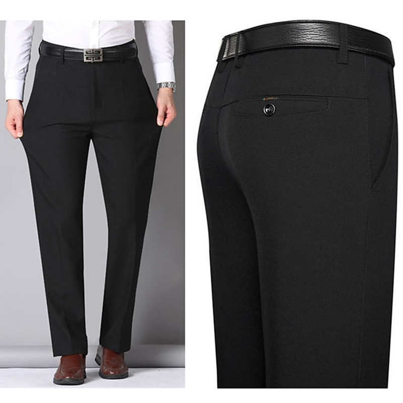 Men's Dress Pants Trousers Chinos Pocket Plain Comfort Breathable Full Length Wedding Office Business Chic & Modern Formal Black Blue Micro-elastic4