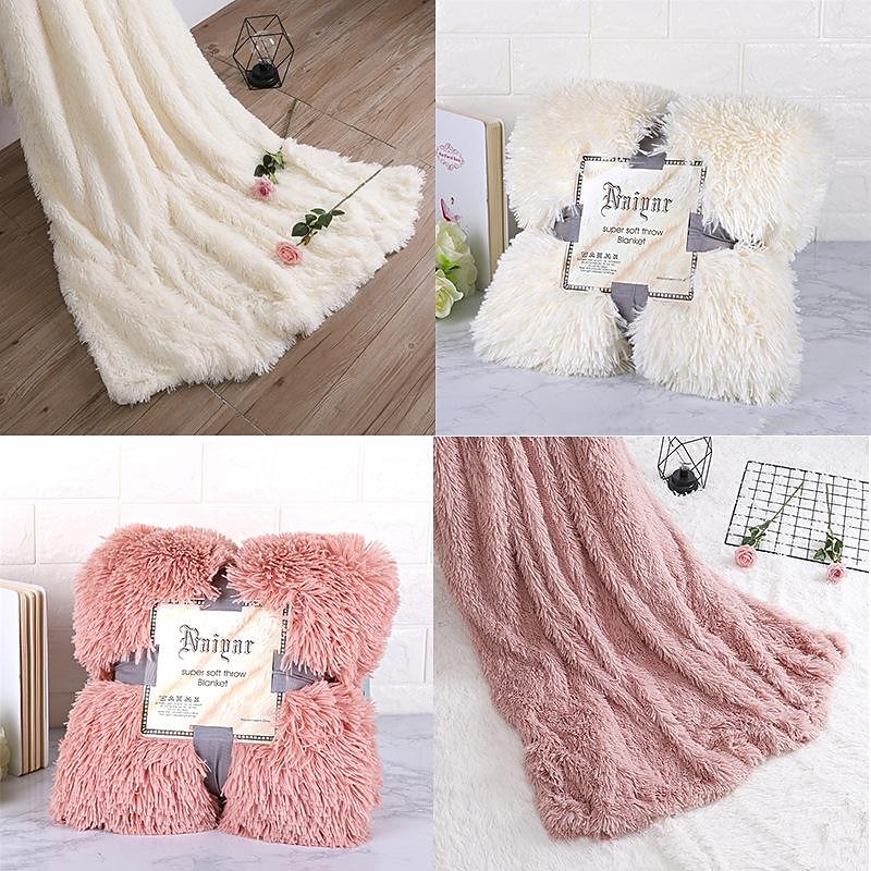 Soft Fuzzy Faux Fur Throw Blankets,Solid Reversible Lightweight Long Hair Shaggy Blanket,Fluffy Cozy Plush Comfy Microfiber Fleece Blankets Decoration for Couch Sofa Bed4