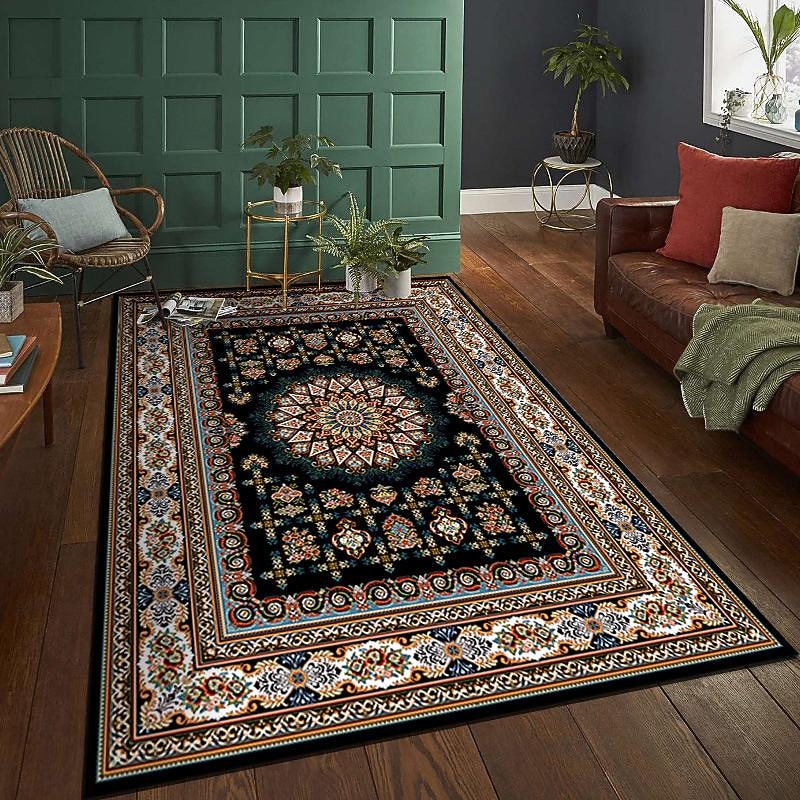 Area Rug Carpet Exotic Ethnic Style Floor Mat American Persian Multicolored Flowers in Retro Style Living Room Hotel Homestay Home Bedroom Full Carpet3