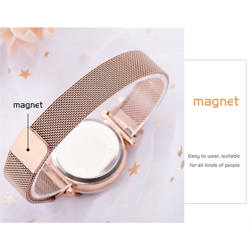 Women's Fashion Starry Sky Watches Magnet Buckle Mesh Belt Diamond Quartz Watch Women Dress Clock Quartz Watch for Women Analog Quartz Casual Alloy4