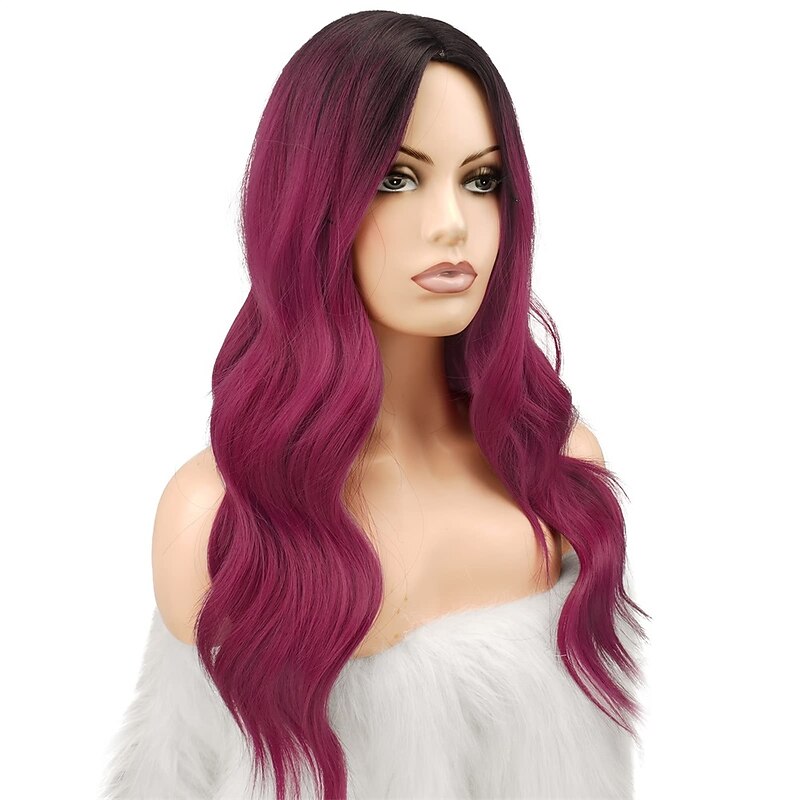 Long Wavy Wine Red Wigs for Women 22 inch Black to Burgundy Wavy Full Wig Middle Parting Wigs Natural Looking Synthetic Wig for Daily Party Halloween Cosplay Party Wigs4