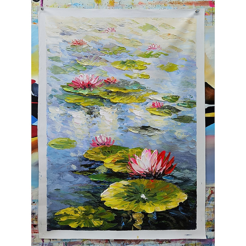 Mintura Handmade Water Lily Oil Paintings On Canvas Wall Art Decoration Modern Abstract Picture For Home Decor Rolled Frameless Unstretched Painting4