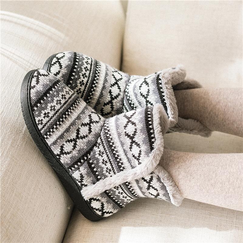 Men's And Women's Boot Slipper Knit Fleece Lined Home Slippers Soft Warm Fuzzy Anti-Skid House Slipper Boots with Memory Foam for Christmas Winter Indoor/Outdoor3