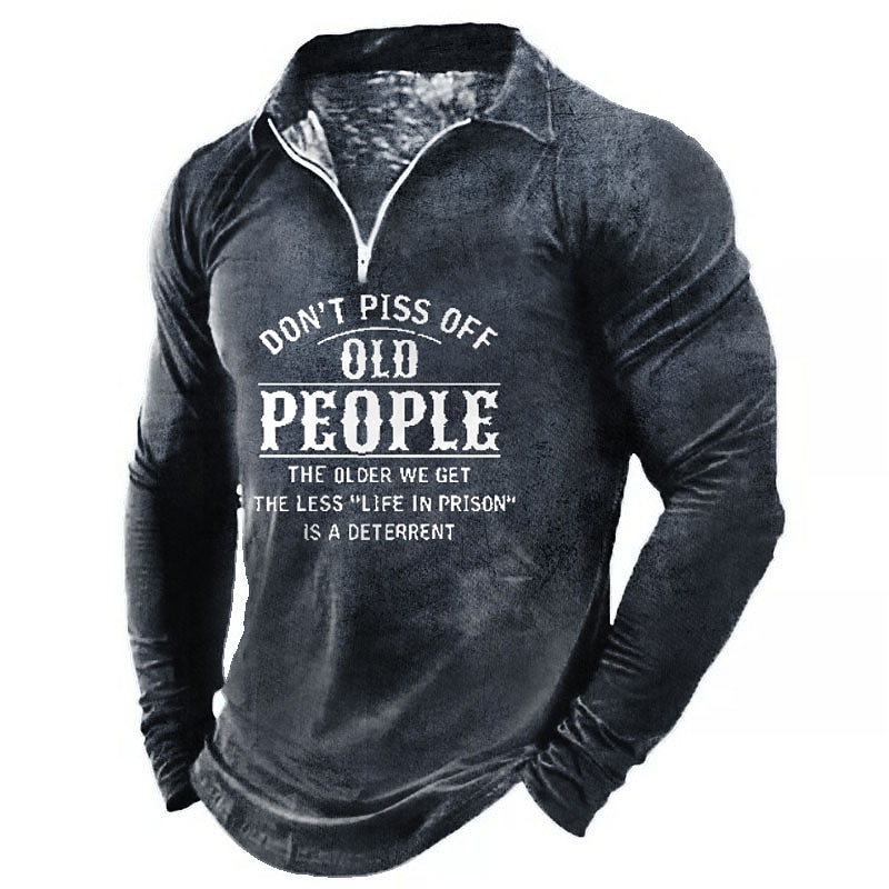 Men's Long Sleeve Quarter-Zip Shirt - Funny 