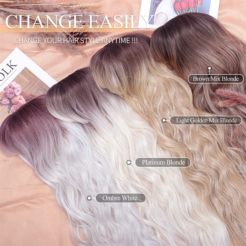 Ombre White Wig Long Wavy Wigs with Bangs for Women Wig Long Platinum Blonde Wig Natural Looking Synthetic Heat Resistant Hair Wigs for Daily Party Wig 26 Inches Christmas Party Wigs4