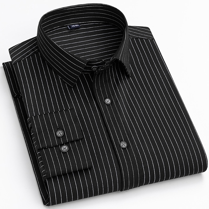 Men's Dress Shirt Striped Shirt Collared Shirt Non Iron Shirt Button Up Shirt Waves Wedding Outdoor Black White Blue Green Long Sleeve Turndown Spring Fall Clothing Apparel4